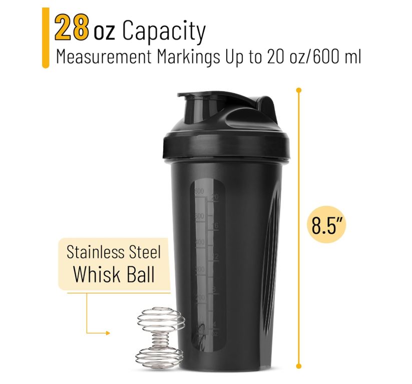 Mr. Pen- Shaker Bottles for Protein Mixes, 28 oz, 1 Pack, Black, Protein Shaker Bottle with Wire Whisk Ball, Blender Bottle