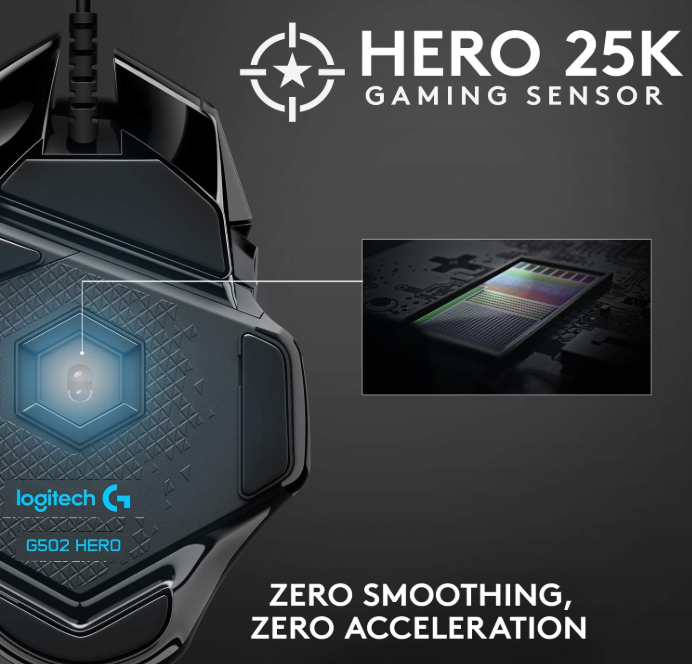 ogitech G502 HERO Wired Gaming Mouse – 25K DPI Sensor, RGB, 11 Buttons, Adjustable Weights, On-Board Memory, PC/Mac