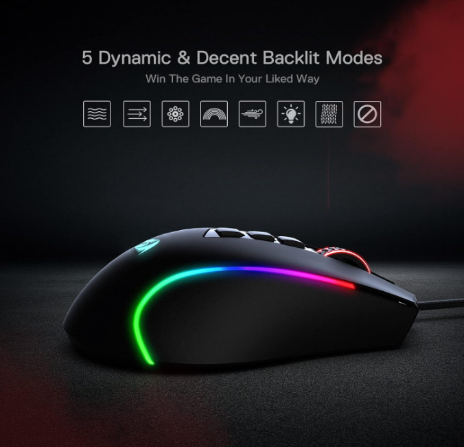 Redragon M612 RGB Gaming Mouse – 8000 DPI, Wired, 11 Programmable Buttons, 5 Lighting Modes, Rapid Fire, Customizable Software