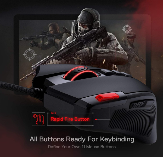 Redragon M612 RGB Gaming Mouse – 8000 DPI, Wired, 11 Programmable Buttons, 5 Lighting Modes, Rapid Fire, Customizable Software