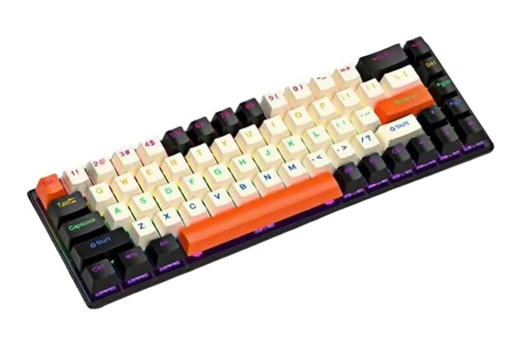 60% Wired Mechanical Gaming Keyboard – 68 Keys, RGB Backlit, Red Switch, Compact for PC/Mac/Laptop – Dim Light Color
