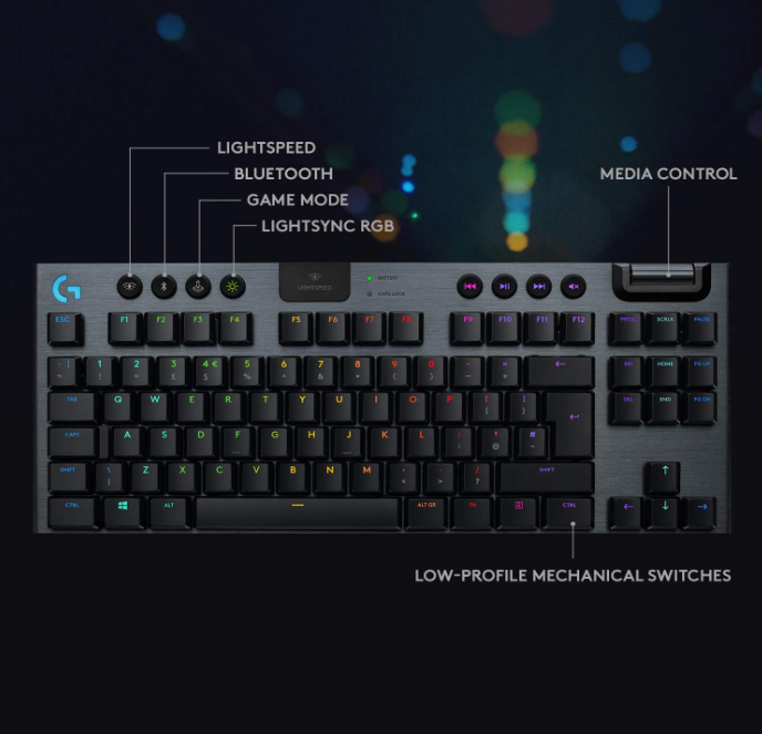 Logitech G915 TKL Wireless RGB Gaming Keyboard – Low Profile Tactile Switches, Lightsync, Lightspeed & Bluetooth