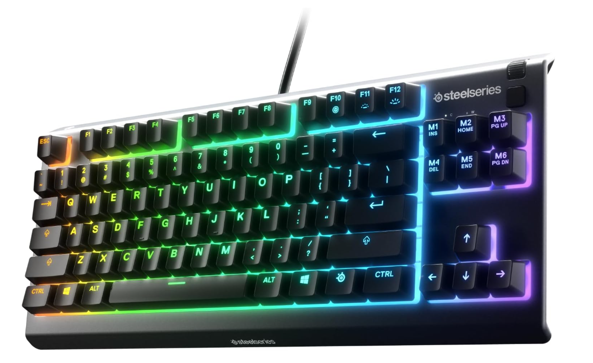 SteelSeries Apex 3 TKL RGB Gaming Keyboard – Compact, 8-Zone RGB, Quiet Switches, IP32 Water-Resistant, Anti-Ghosting – Black