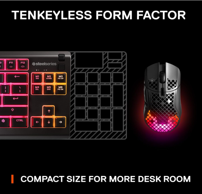 SteelSeries Apex 3 TKL RGB Gaming Keyboard – Compact, 8-Zone RGB, Quiet Switches, IP32 Water-Resistant, Anti-Ghosting – Black