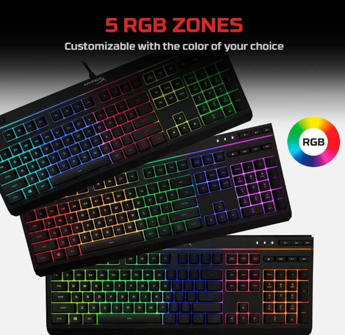 HyperX Alloy Core RGB Gaming Keyboard – Silent Membrane Keys, RGB Lighting, Spill-Resistant, Media Controls, Black