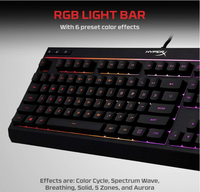 HyperX Alloy Core RGB Gaming Keyboard – Silent Membrane Keys, RGB Lighting, Spill-Resistant, Media Controls, Black