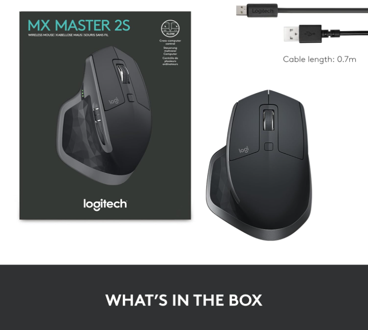 Logitech MX Master 2S Wireless Mouse – Bluetooth, Multi-Device, Fast Scrolling, Ergonomic, Rechargeable – Graphite