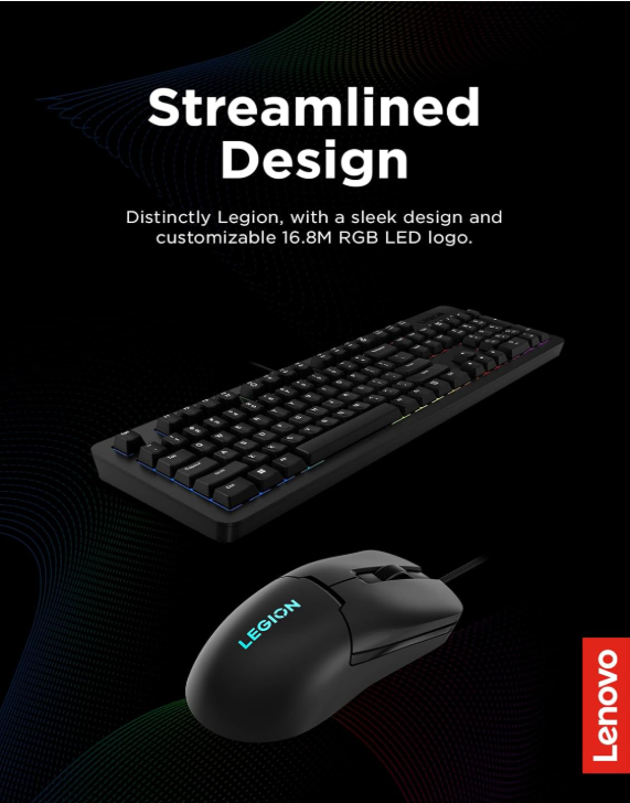 Lenovo Legion KM310 RGB Gaming Keyboard & Mouse Combo – Silent, Water-Resistant Keyboard + 8000 DPI, 6-Button Mouse