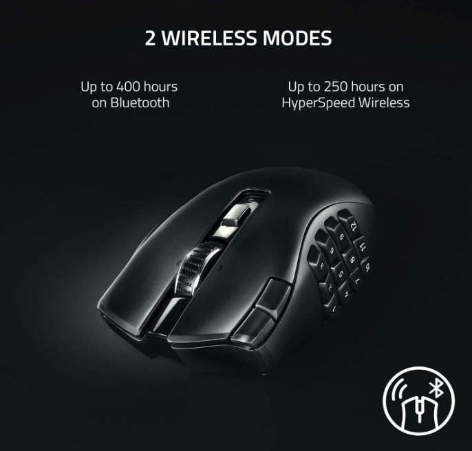 Razer Naga V2 HyperSpeed Wireless MMO Mouse – 19 Buttons, HyperScroll, 30K Sensor, Gen-2 Switches, 400Hr Battery