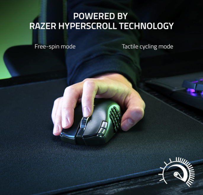 Razer Naga V2 HyperSpeed Wireless MMO Mouse – 19 Buttons, HyperScroll, 30K Sensor, Gen-2 Switches, 400Hr Battery