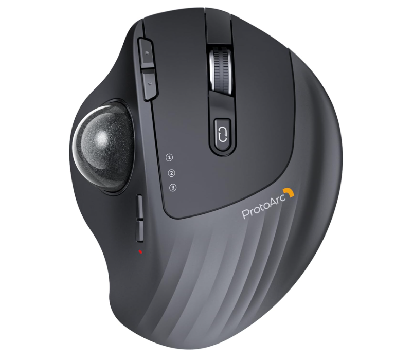 ProtoArc Wireless Trackball Mouse, EM01 NL Ergonomic Bluetooth Rollerball Thumb Rechargeable Computer Laptop Mouse, Adjustable Angle & 3 Device Connection for PC, Mac, Windows-Gray Ball