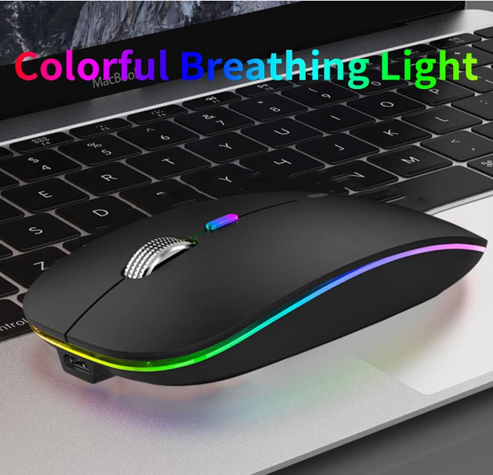 Uiosmuph LED Wireless Mouse, G12 Slim Rechargeable Silent Mouse, 2.4G Portable USB Optical Computer Mice with USB Receiver and Type C Adapter (Matte Black)