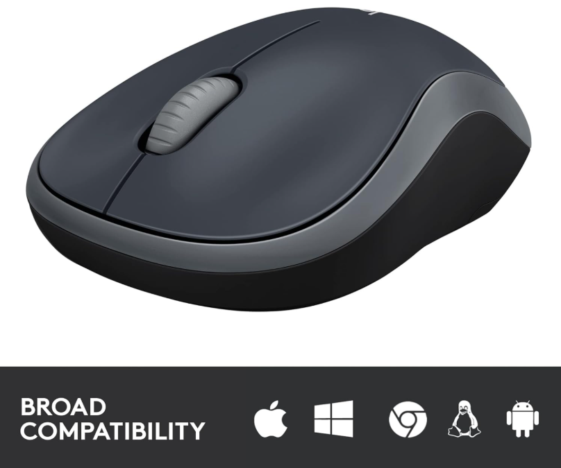 Logitech M185 Wireless Mouse – 2.4GHz, USB Receiver, 12-Mo Battery, 1000 DPI – PC/Mac – Swift Grey