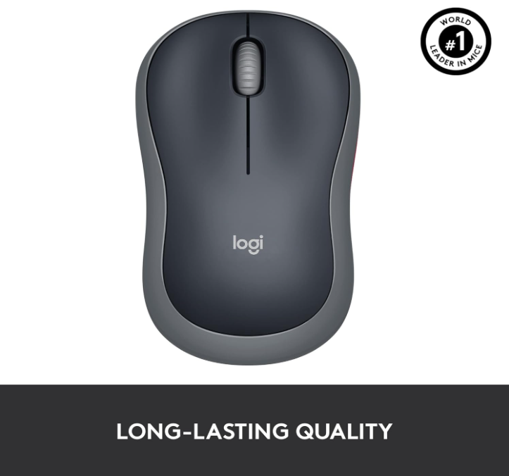 Logitech M185 Wireless Mouse – 2.4GHz, USB Receiver, 12-Mo Battery, 1000 DPI – PC/Mac – Swift Grey